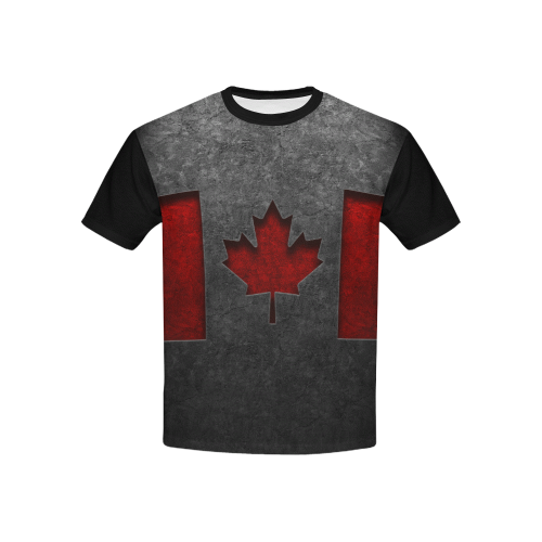 Canadian Flag Stone Texture Kids' All Over Print T-Shirt with Solid Color Neck (Model T40)
