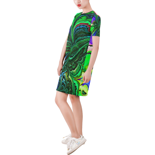 amazing fractal 416 Short-Sleeve Round Neck A-Line Dress (Model D47)