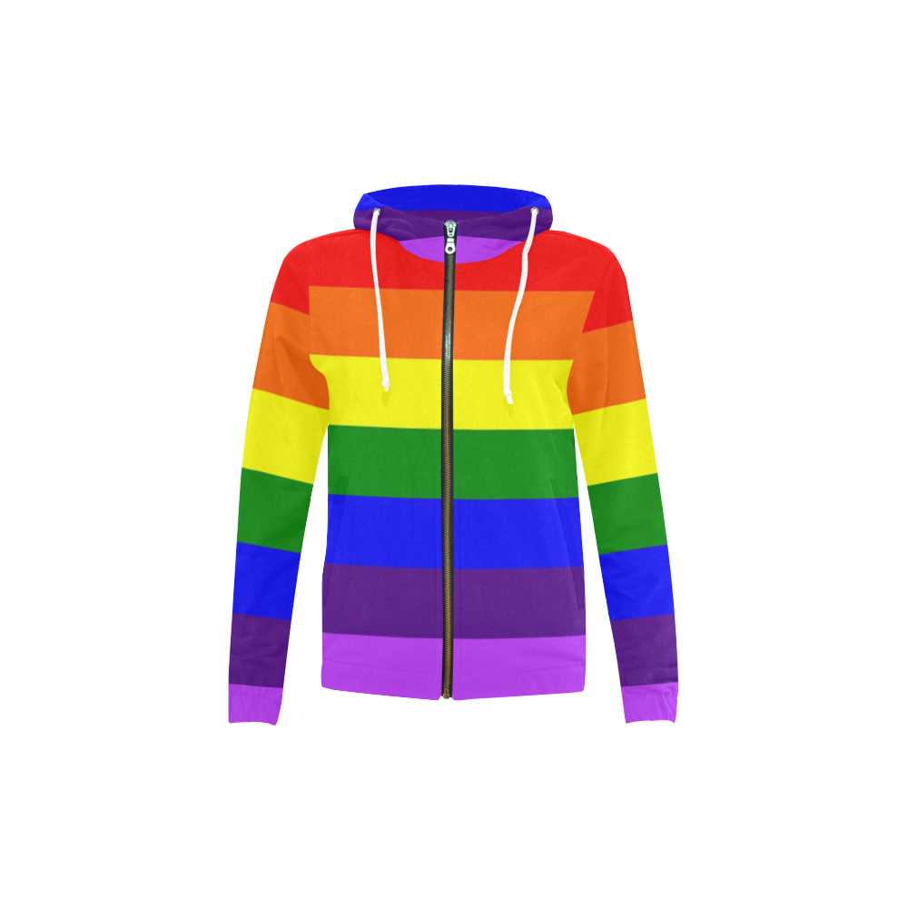 Rainbow Flag (Gay Pride - LGBTQIA+) All Over Print Full Zip Hoodie for Kid (Model H14)