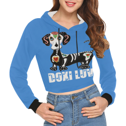 Doxi Luv  2 Blue All Over Print Crop Hoodie for Women (Model H22)