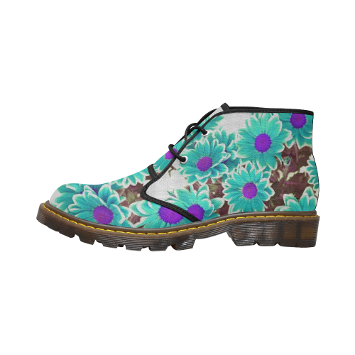 FLORAL DESIGN 25 Men's Canvas Mid-Top Boots (Model 2402-1)