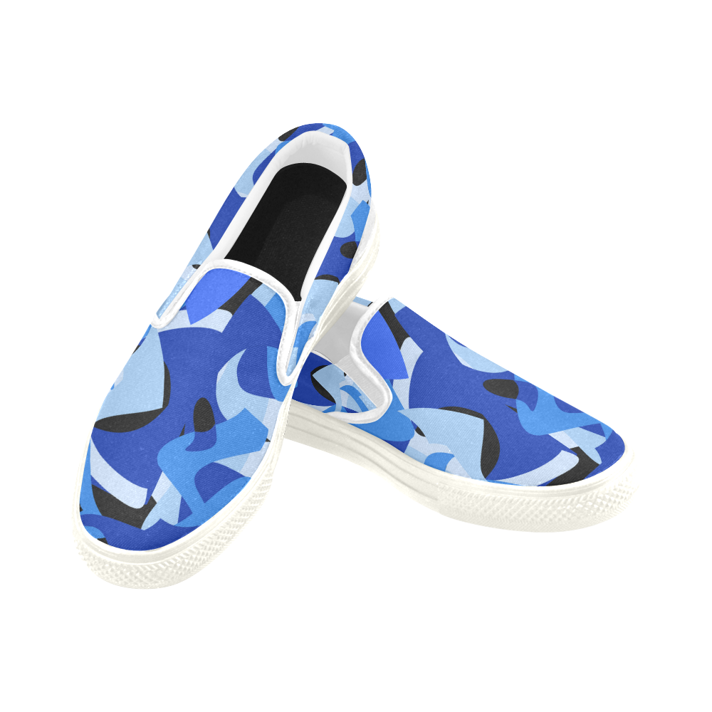 Camouflage Abstract Blue and Black Women's Unusual Slip-on Canvas Shoes (Model 019)