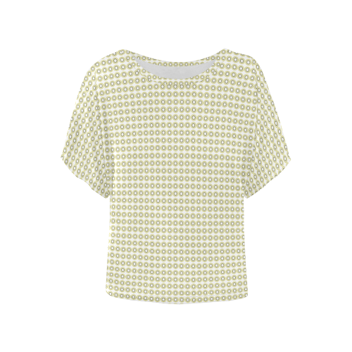 Stylish Ecru Floral Women's Batwing-Sleeved Blouse T shirt (Model T44)