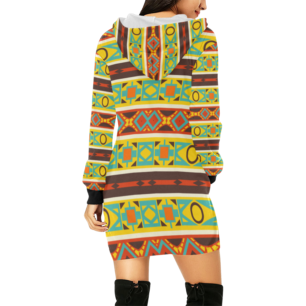 Ovals rhombus and squares All Over Print Hoodie Mini Dress (Model H27)
