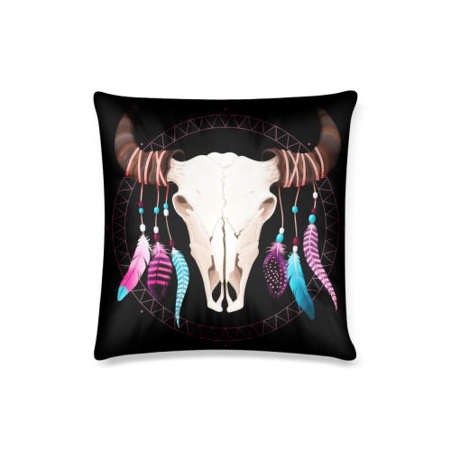 buffalo-skull-with-feathers Custom Pillow Case 16"x16"  (One Side Printing) No Zipper