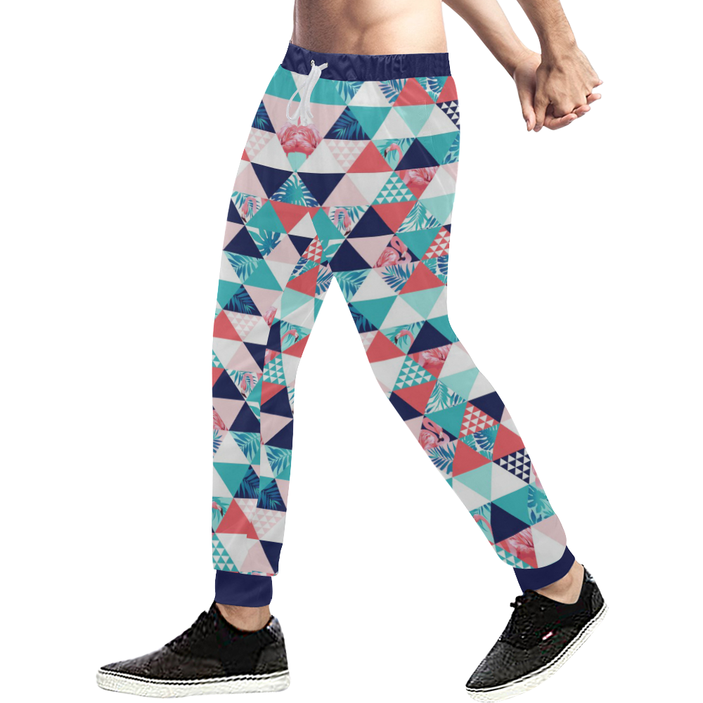 Flamingo Triangle Pattern Men's All Over Print Sweatpants (Model L11)