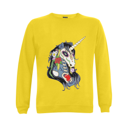 Spring Flower Unicorn Skull Yellow Gildan Crewneck Sweatshirt(NEW) (Model H01)