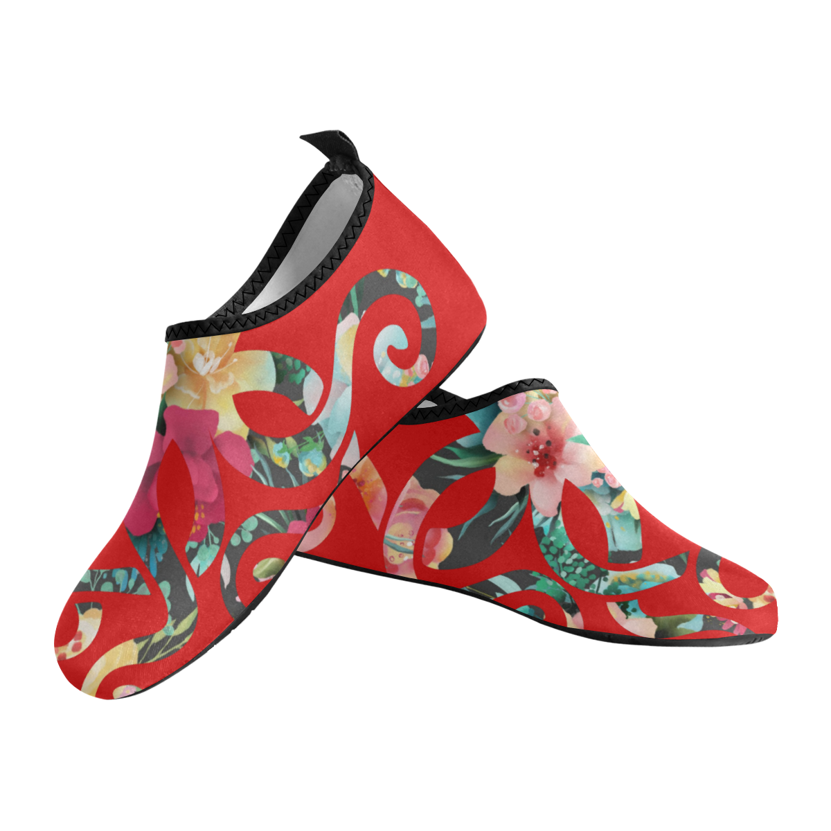 PiccoGrande red floral octopus design Women's Slip-On Water Shoes (Model 056)