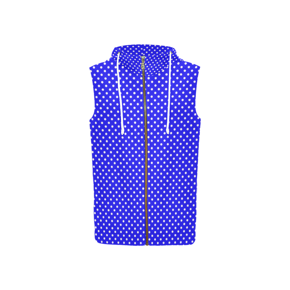 Blue polka dots All Over Print Sleeveless Zip Up Hoodie for Women (Model H16)