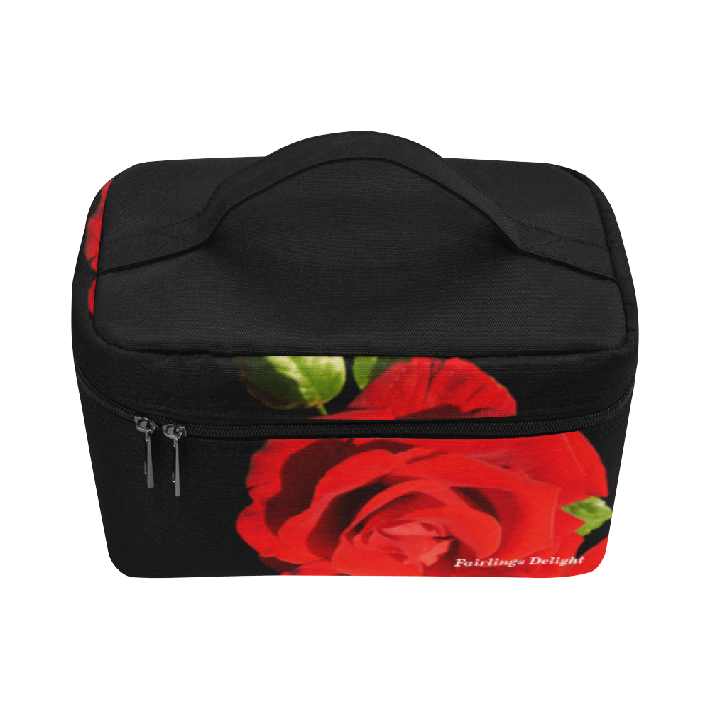 Fairlings Delight's Black Luxury Collection- Red Rose Cosmetic Bag/Large 53086 Cosmetic Bag/Large (Model 1658)