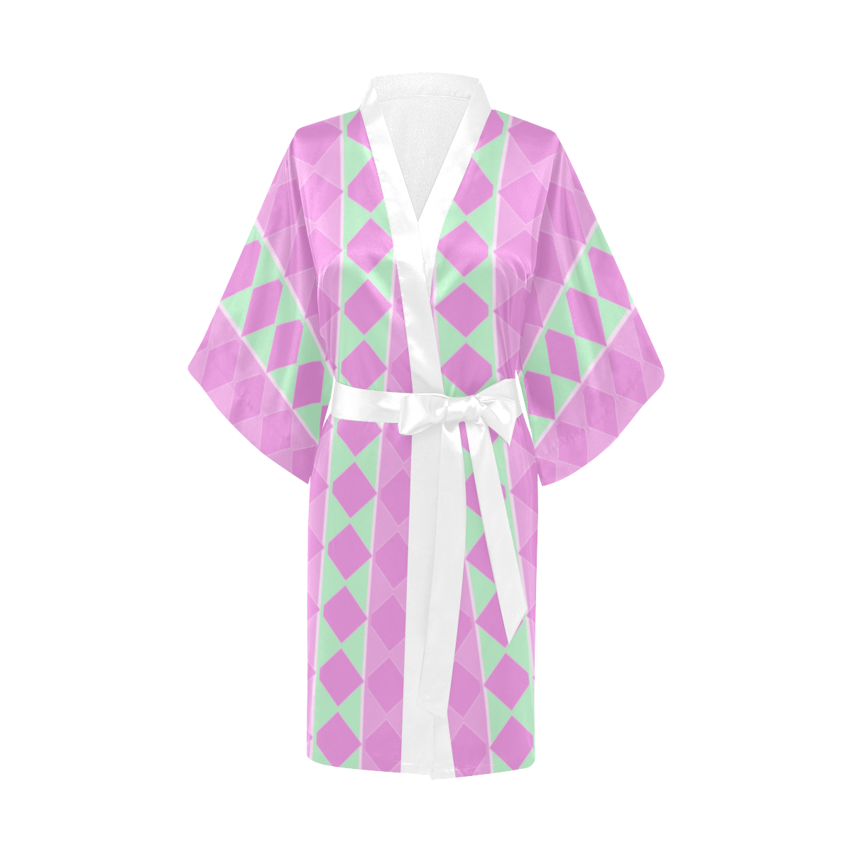 Diamond Mod Stripes Pink Mint Kimono Robe