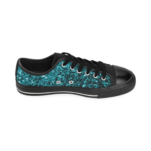 Beautiful Aqua blue glitter sparkles Low Top Canvas Shoes for Kid (Model 018)