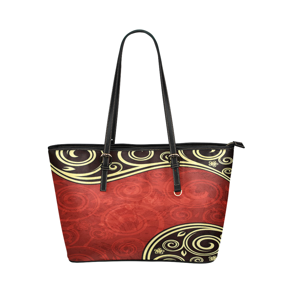 Abstract Vintage Floral 1 Leather Tote Bag/Small (Model 1651)