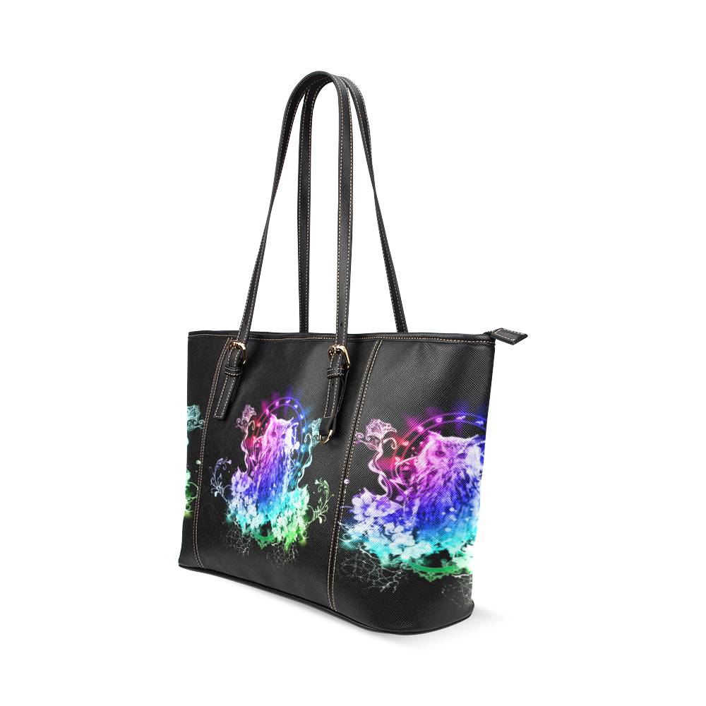 Colorful owl Leather Tote Bag/Small (Model 1640)