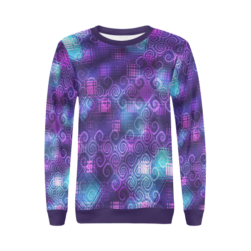 Distressed Punk Spirals and Patches All Over Print Crewneck Sweatshirt for Women (Model H18)