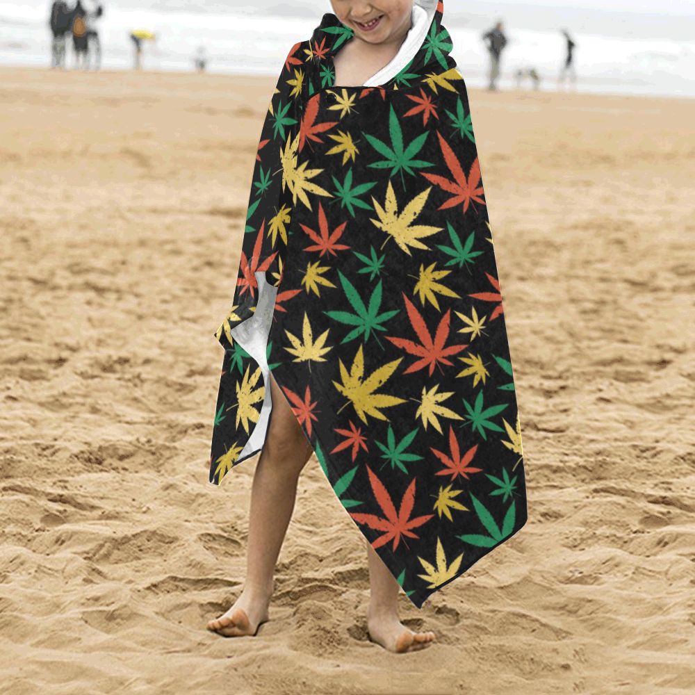 Cannabis Pattern Kids' Hooded Bath Towels