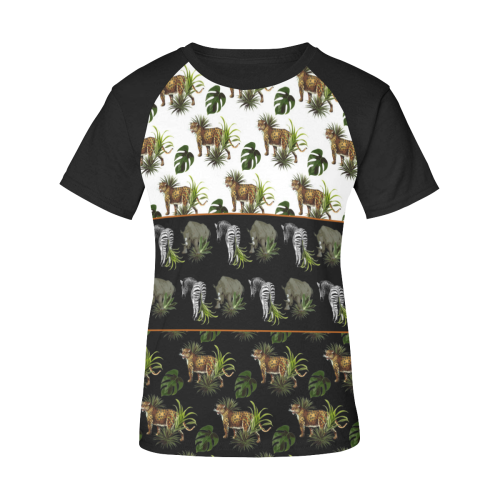 African animals Women's Raglan T-Shirt/Front Printing (Model T62)