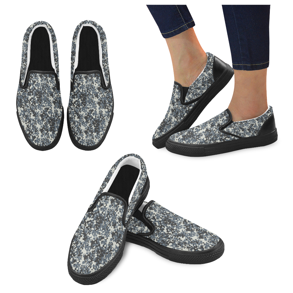 Urban City Black/Gray Digital Camouflage Men's Unusual Slip-on Canvas Shoes (Model 019)