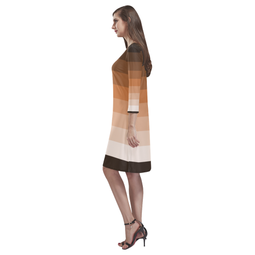 Caramel multicolored stripes Rhea Loose Round Neck Dress(Model D22)