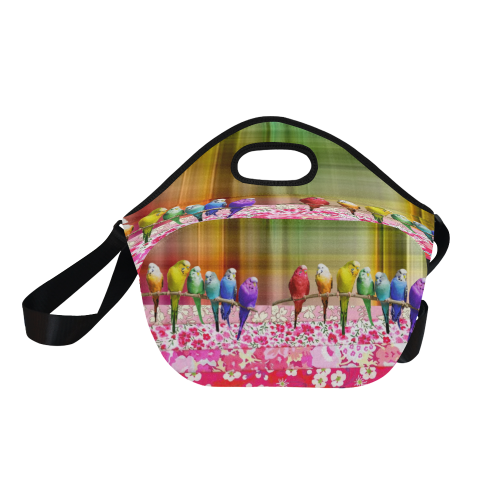 Spring Rainbow Budgies Neoprene Lunch Bag/Large (Model 1669)
