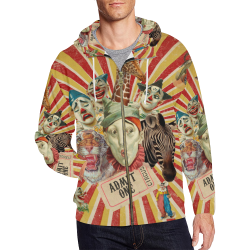 Funny Vintage Circus Clowns All Over Print Full Zip Hoodie for Men (Model H14)