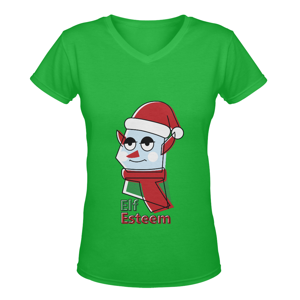 Elf Esteem CHRISTMAS GREEN Women's Deep V-neck T-shirt (Model T19)