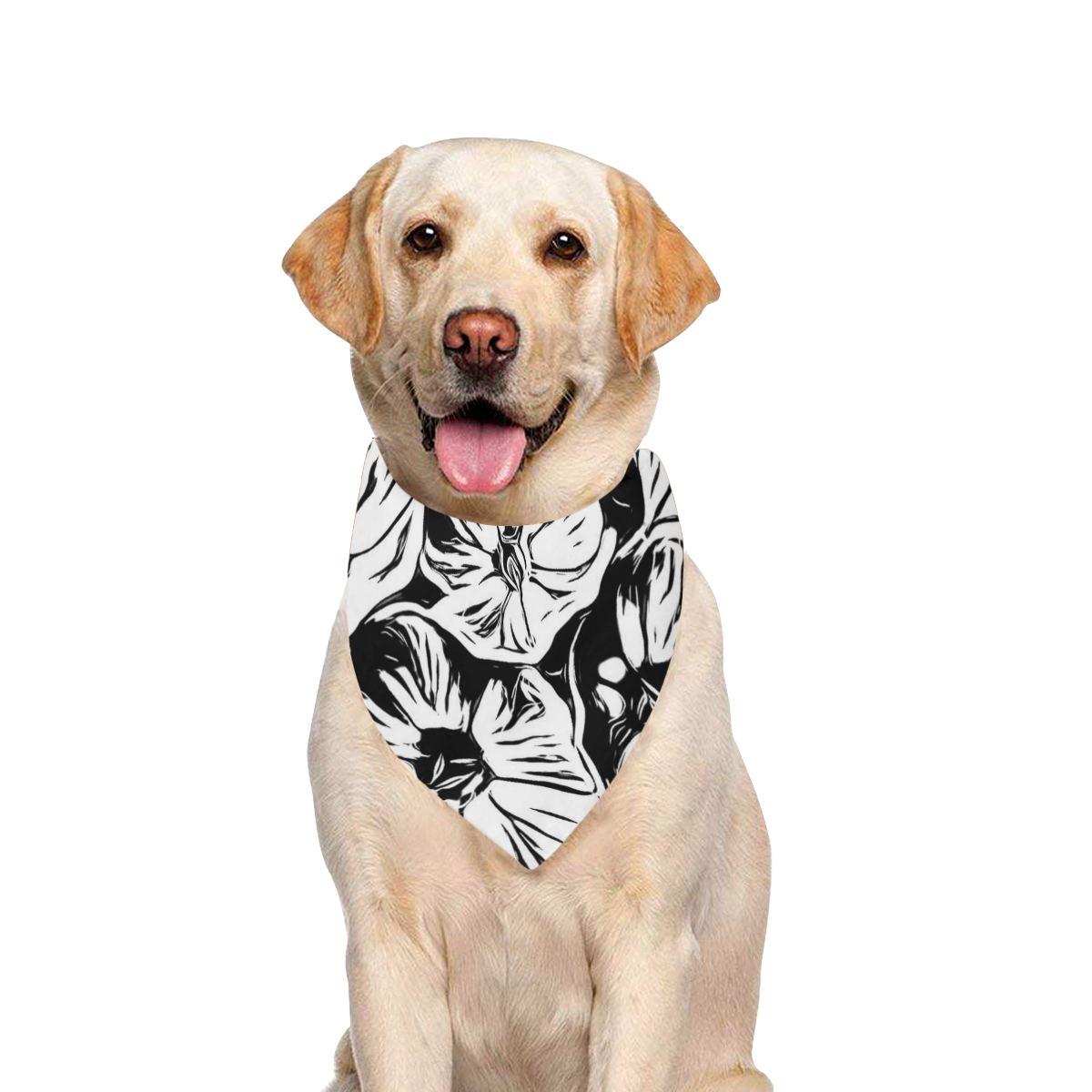 Inky Black and White Floral 3 by JamColors Pet Dog Bandana/Large Size