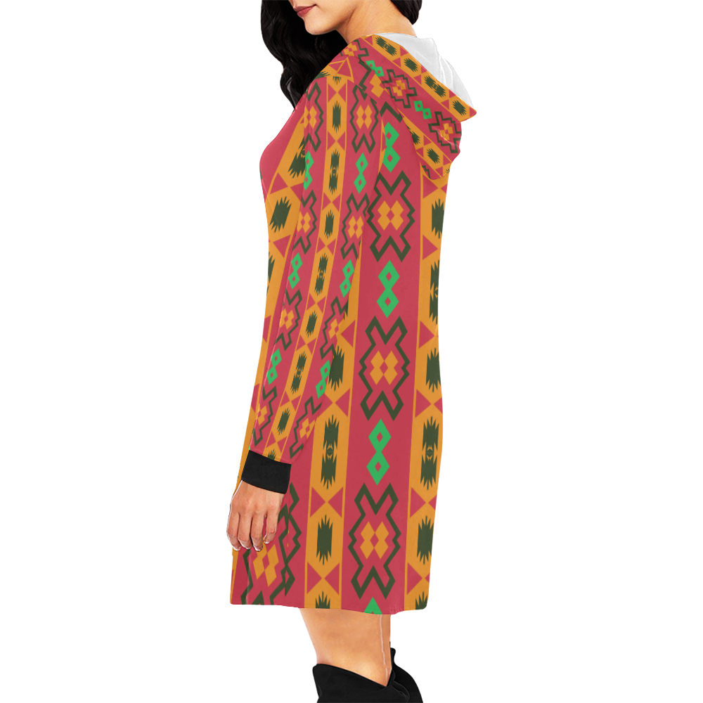 Tribal shapes in retro colors (2) All Over Print Hoodie Mini Dress (Model H27)