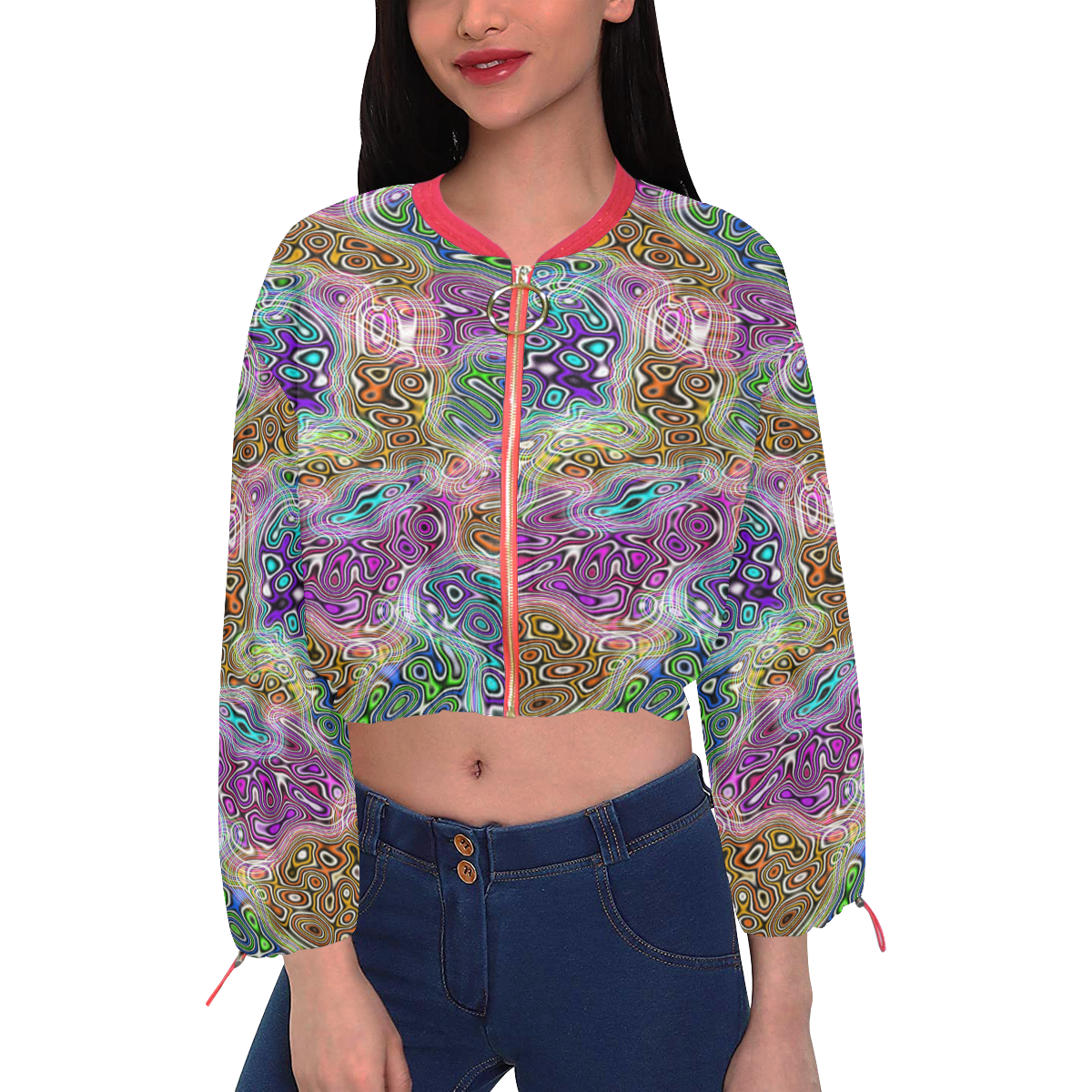 ColorWaves Cropped Chiffon Jacket for Women (Model H30)