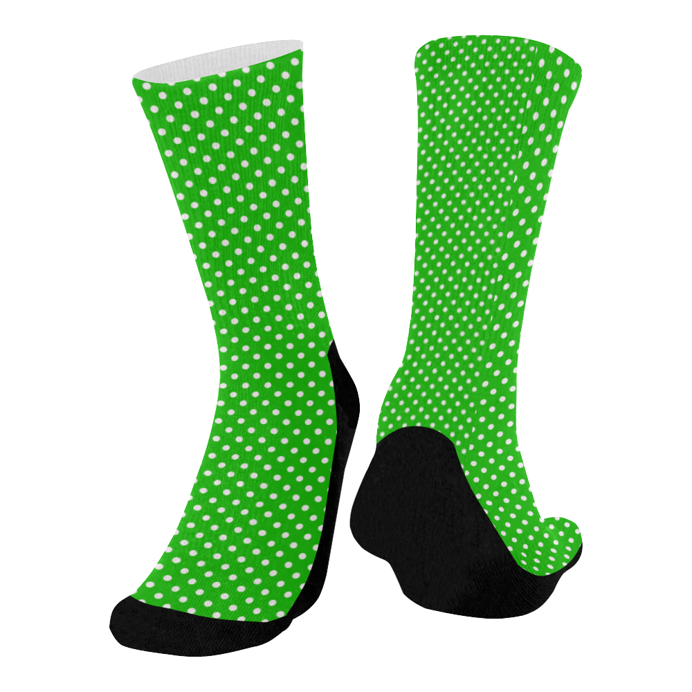 Green polka dots Mid-Calf Socks (Black Sole)