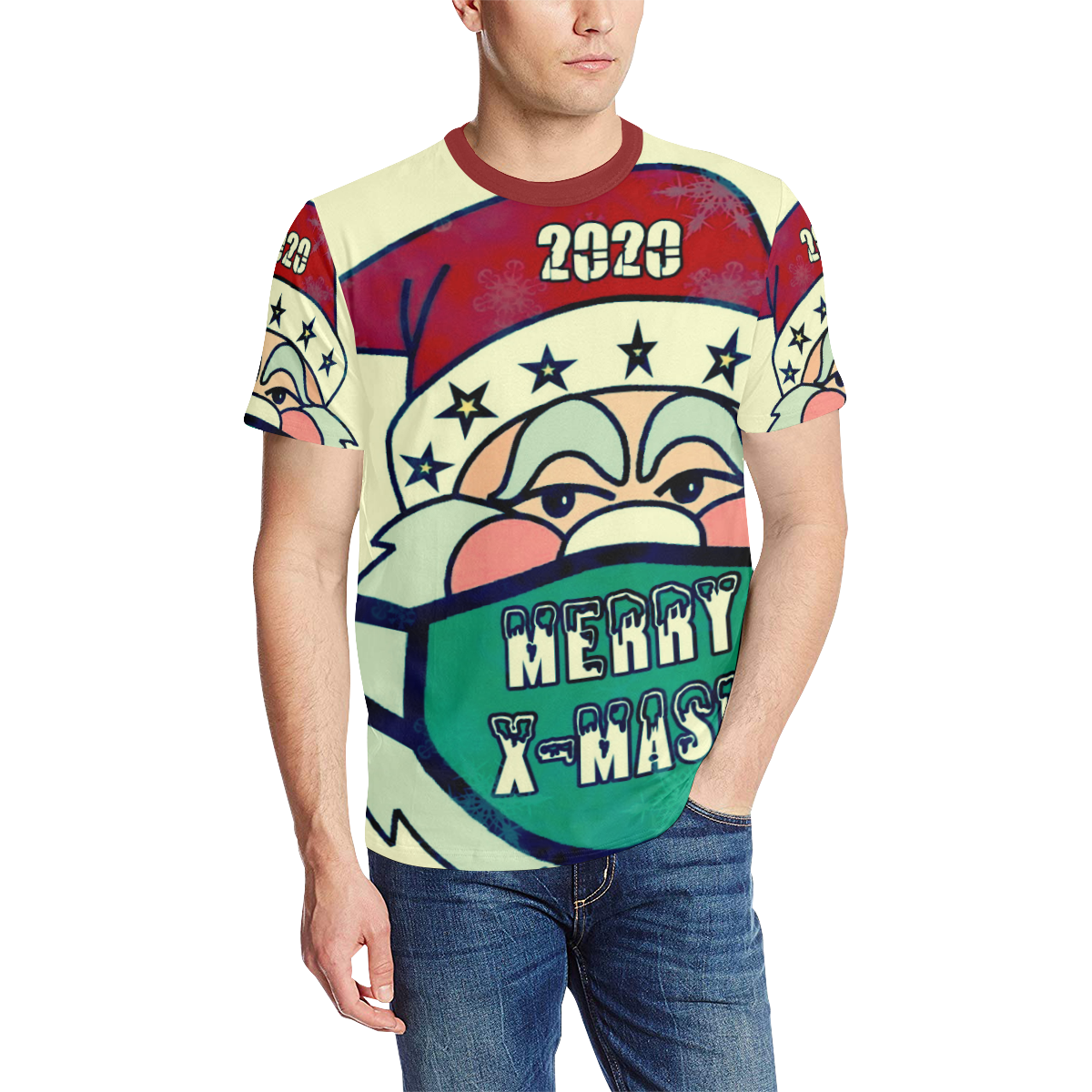 X Mask Christmas by Nico Bielow Men's All Over Print T-Shirt (Solid Color Neck) (Model T63)