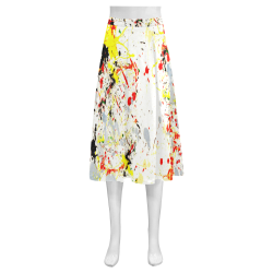 Black, Red, Yellow Paint Splatter Mnemosyne Women's Crepe Skirt (Model D16)