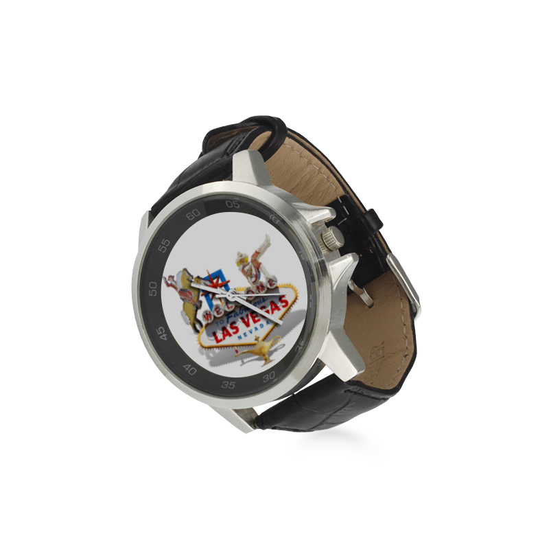 Las Vegas Welcome Sign Unisex Stainless Steel Leather Strap Watch(Model 202)