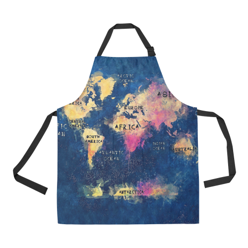 world map oceans and continents All Over Print Apron