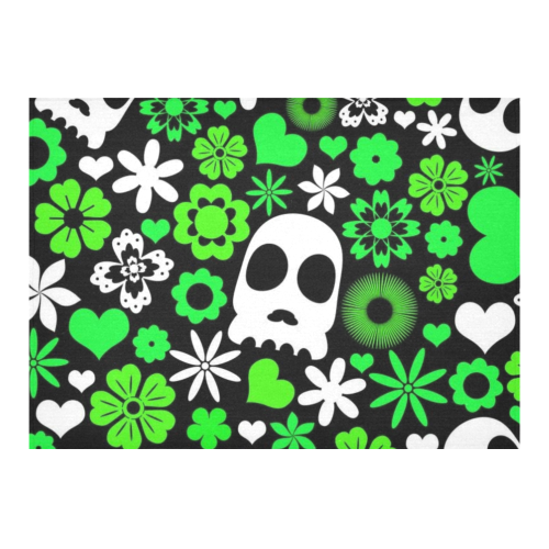 skull and flora pattern Cotton Linen Tablecloth 60"x 84"