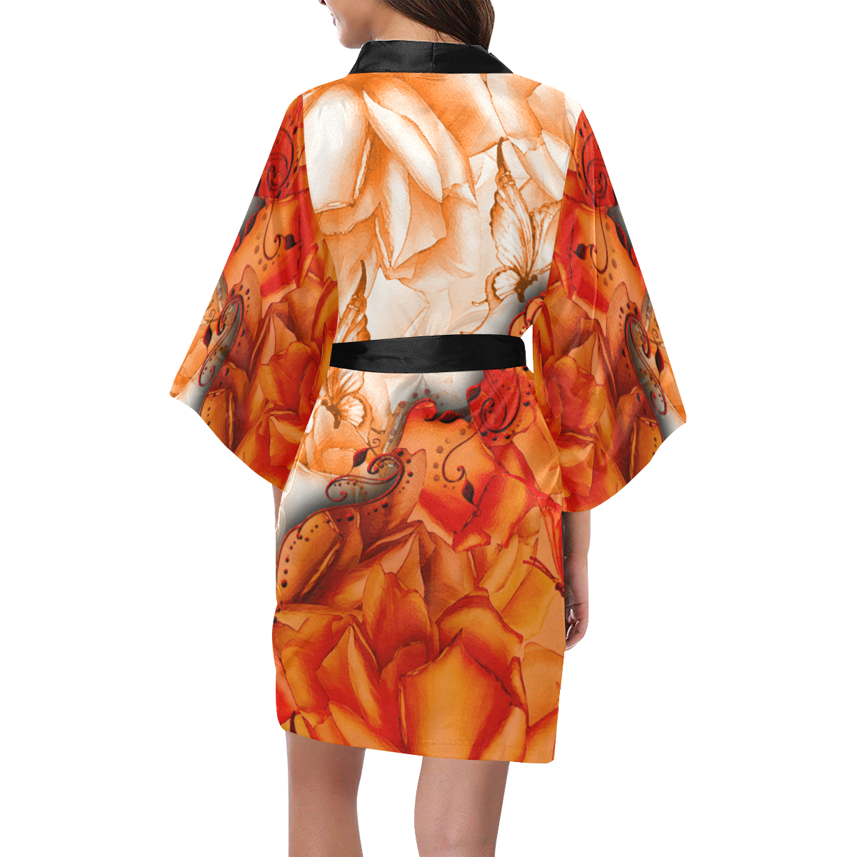 Sorf red flowers with butterflies Kimono Robe