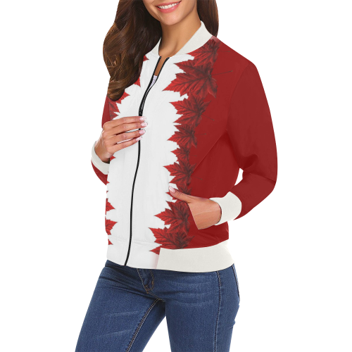 Canada Maple Leaf Bomber Jacket - Women's All Over Print Bomber Jacket for Women (Model H19)