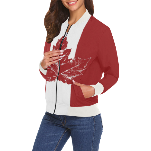 Cool Canada Flag Bomber Jackets All Over Print Bomber Jacket for Women (Model H19)