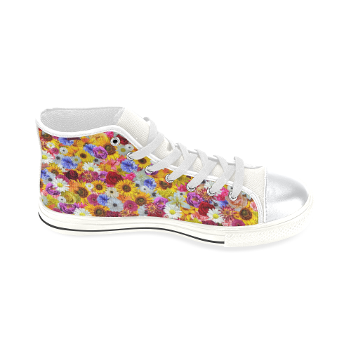 Multi Flowers White High Top Canvas Shoes for Kid (Model 017)