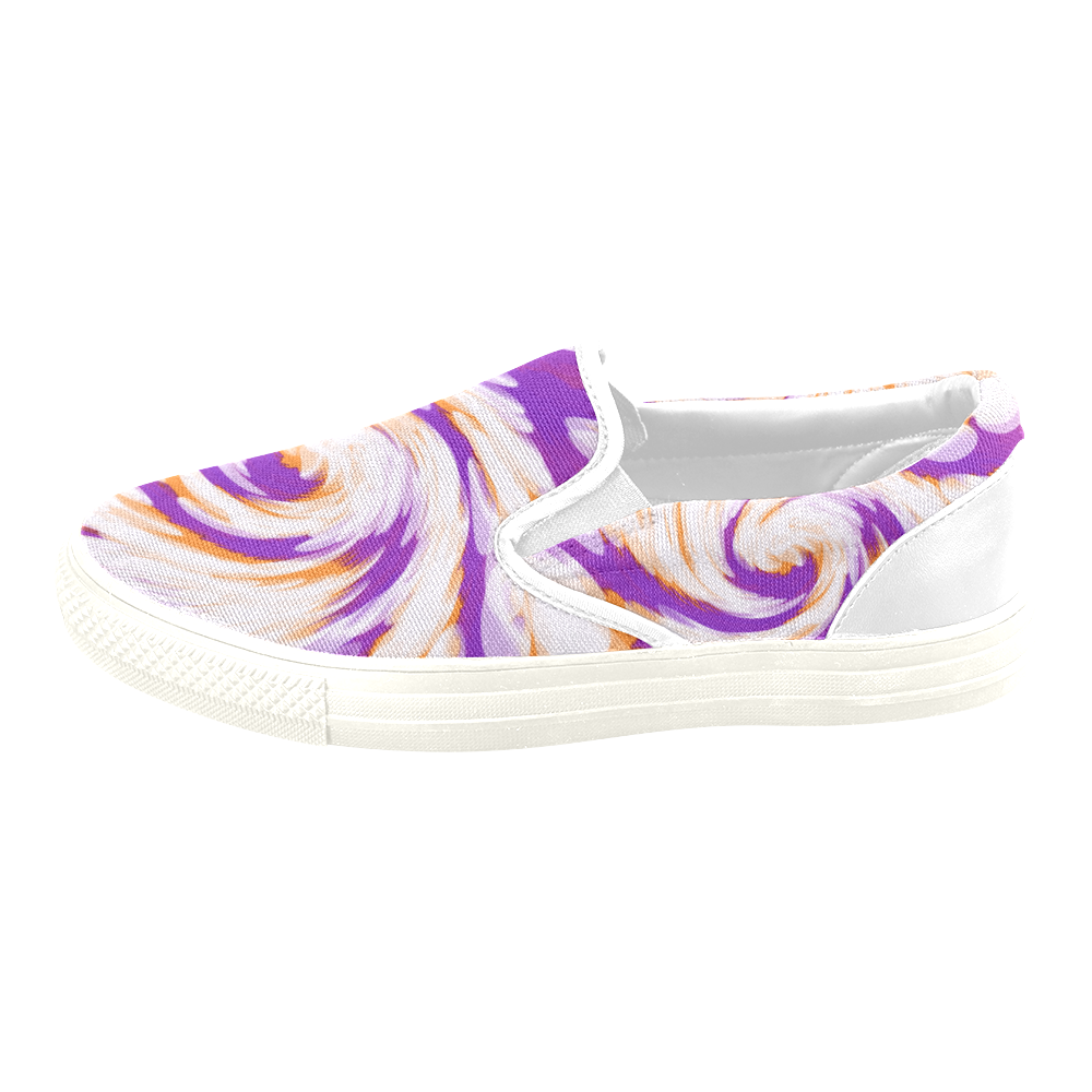Purple Orange Tie Dye Swirl Abstract Slip-on Canvas Shoes for Kid (Model 019)