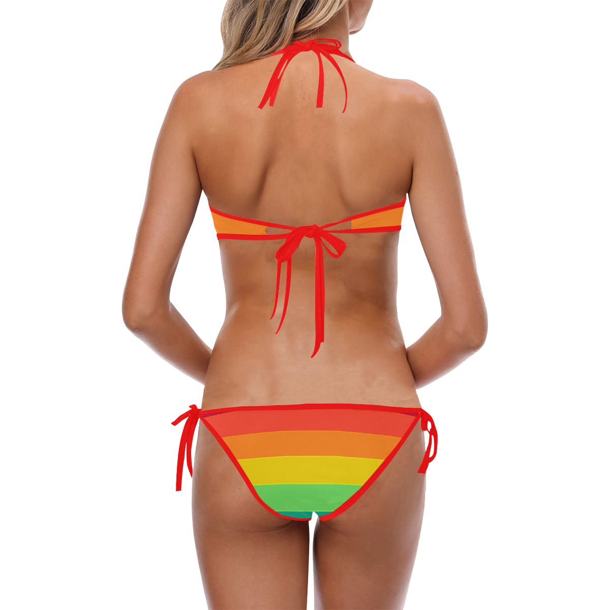 Horizontal Rainbow Custom Halter & Side Tie Bikini Swimsuit (Model S06)