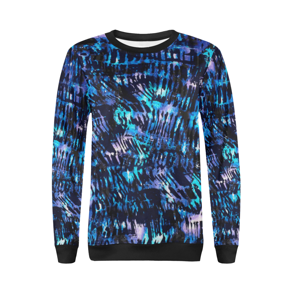 Blue Cosmos Shibori Pattern All Over Print Crewneck Sweatshirt for Women (Model H18)