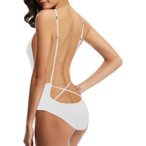 Mermaid Motif White Lace Back Swimming Costume Sexy Lacing Backless One-Piece Swimsuit (Model S10)