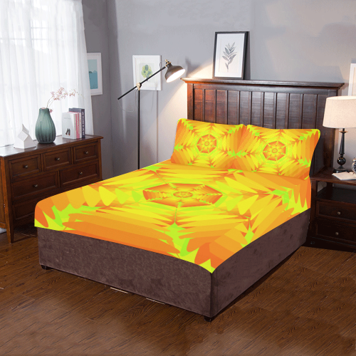Flower orange yellow 3-Piece Bedding Set