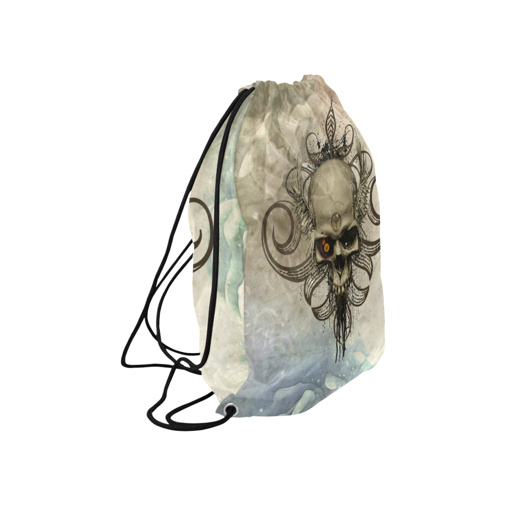 Creepy skull, vintage background Large Drawstring Bag Model 1604 (Twin Sides)  16.5"(W) * 19.3"(H)