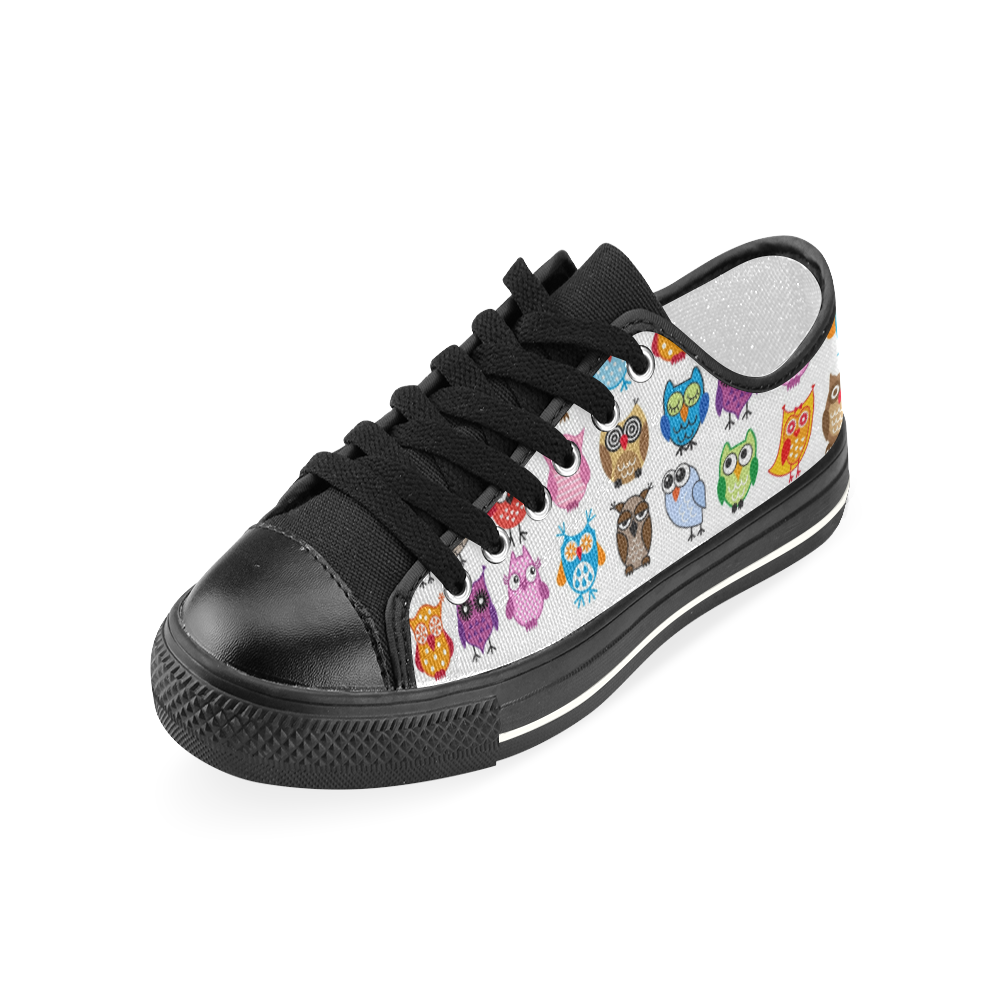 Colorful Owls Black WB Women's Classic Canvas Shoes (Model 018)