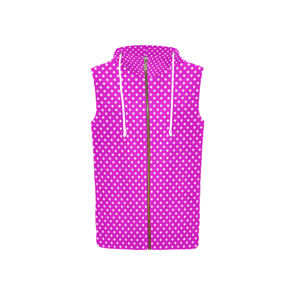 Pink polka dots All Over Print Sleeveless Zip Up Hoodie for Women (Model H16)