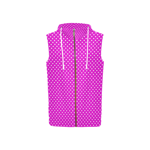 Pink polka dots All Over Print Sleeveless Zip Up Hoodie for Women (Model H16)