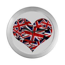 Union Jack British UK Flag Heart Silver Color Wall Clock