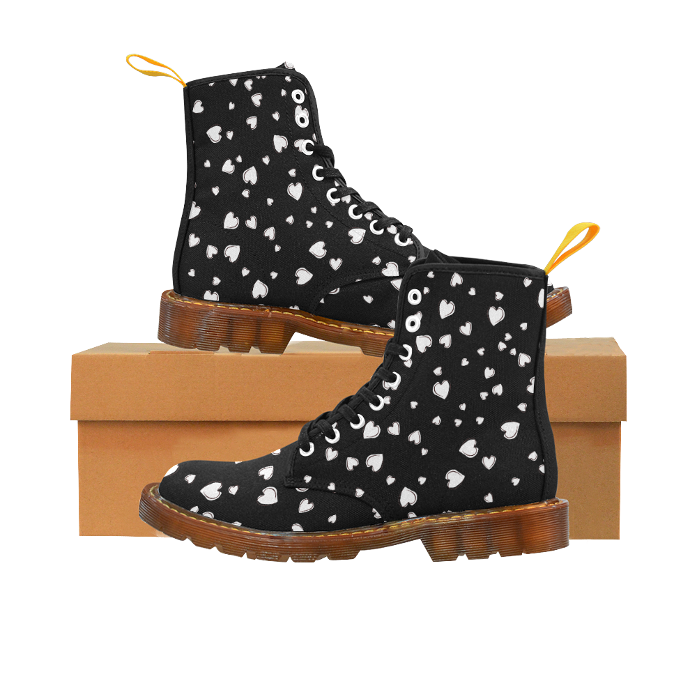 White Hearts Floating on Black Martin Boots For Women Model 1203H